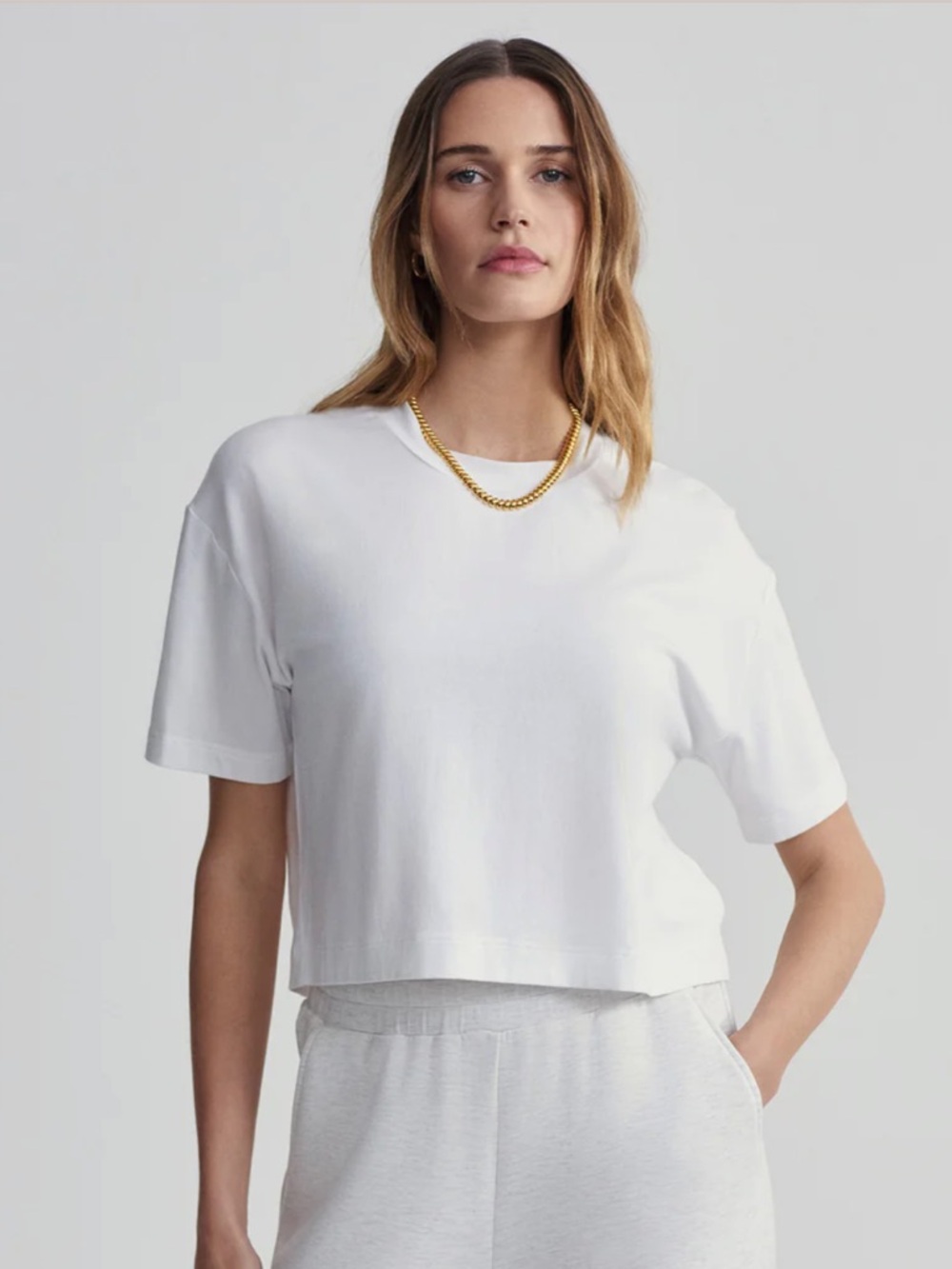 Varley White Cropped Boxy Tee Short Sleeve Minimalist Top Size Small